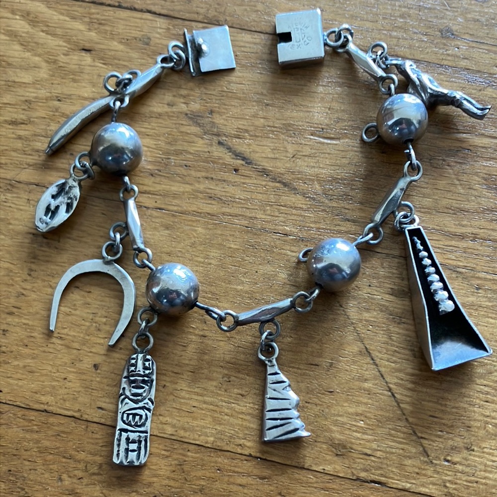 Incredible Unique Sterling Silver Mexico Fetish Charm Bracelet